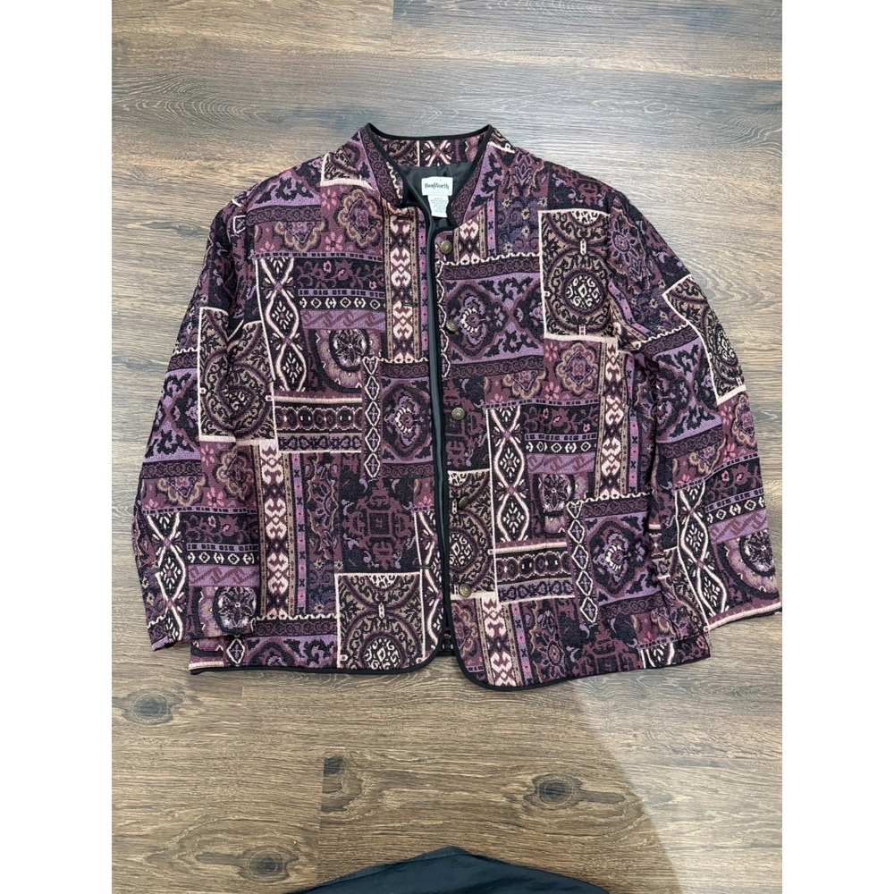 BonWorth Purple Tapestry Jacket Women Large Petite Geometric Woven